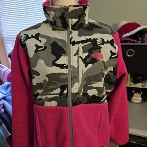 The North Face Pink and Black Camouflage Fleece Jacket